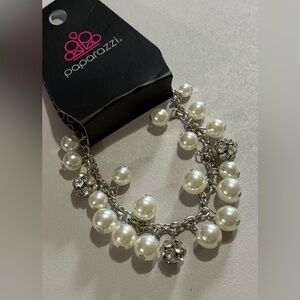NWT Paparazzi "The Grandeur Tour" Silver Charm Bracelet with White Pearls